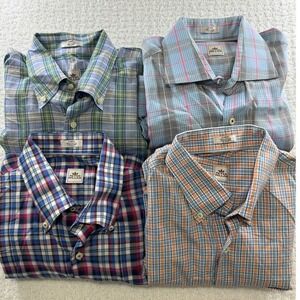 Peter Millar Mens Plaid Button Down Shirt Lot of 4 Short Sleeve Cotton Large